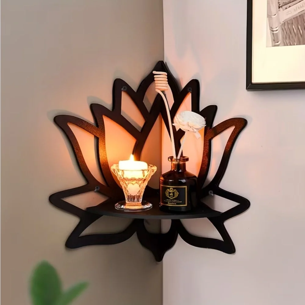 Black Lotus Flower Wall Candle Holder Metal Corner
